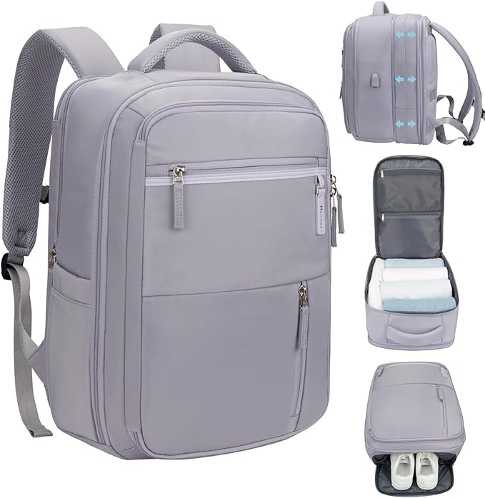 トラベルバックパック、USB充電ポート付き拡張可能な大型ラップトップバックパック、盗難防止バックパックトラベルハイキングウィークエンダーバックパック