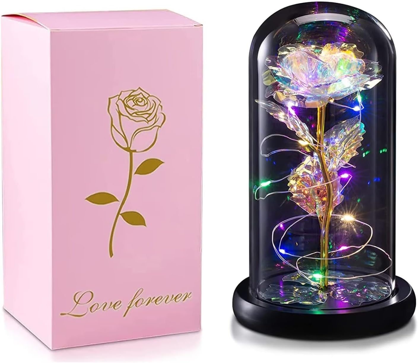 枯れない花 バラ造花 LEDライト 電池式 24Kゴールドローズ 薔薇 花束 フラワーライト フラワーギフト バレンタインデー 母の日 誕生日 結婚記念日 クリスマス お祝い プレゼント 女性 妻 彼女への贈り物 (金のばら+カラーライト)