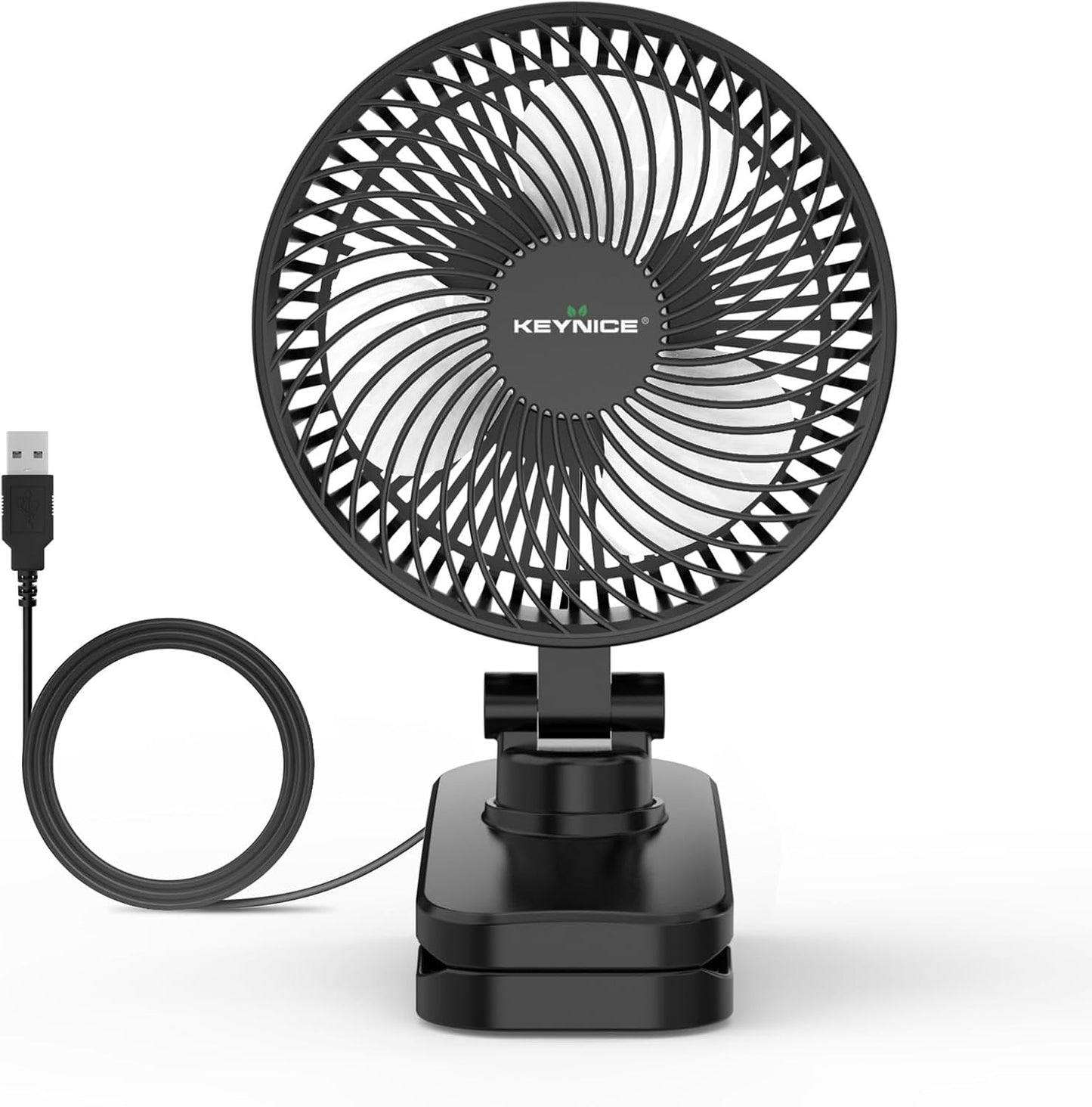 Keynice 卓上扇風機 小型 クリップ ミニファン 静音 DCモーター 節電 USB給電式 3段階風量 360度角度調節 卓上/クリップ/壁掛け 3Way お手入れ簡単 オフィス/寝室/脱衣所 熱中症対策 KN-893 ブラック