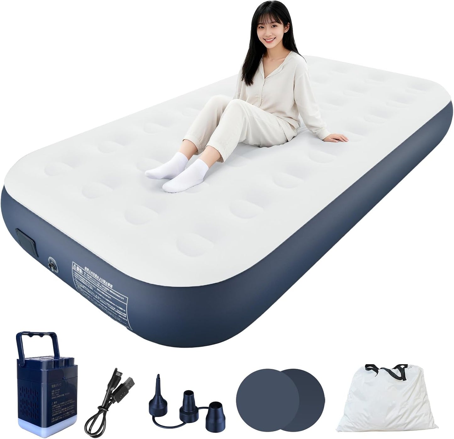 エアーベッド 電動ポンプ内蔵 シングル キャンプの快適睡眠に LEDライトとフロック加工付き エアーマット USB充電式 取り外し可能 自動膨張 折り畳みコンパクト 耐荷重300kg 収納袋付き 車中泊 防災 来客用 191×99×25cm