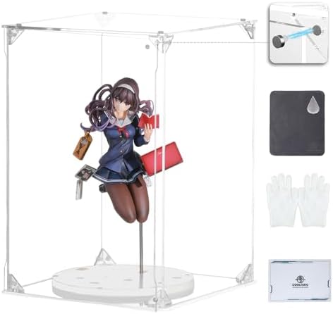 COOLTAKU フィギュアケース アクリル UVカット 白い台座 マグネット式 磁石付き 前扉 積み重ね強化 コレクションケース より堅固 組み立て式 アクリルケース ディスプレイケース 防汚れ 手袋 クリーニング クロス付き フィギュア収納 内寸 (幅20×奥行20×高さ30cm, 台座白)
