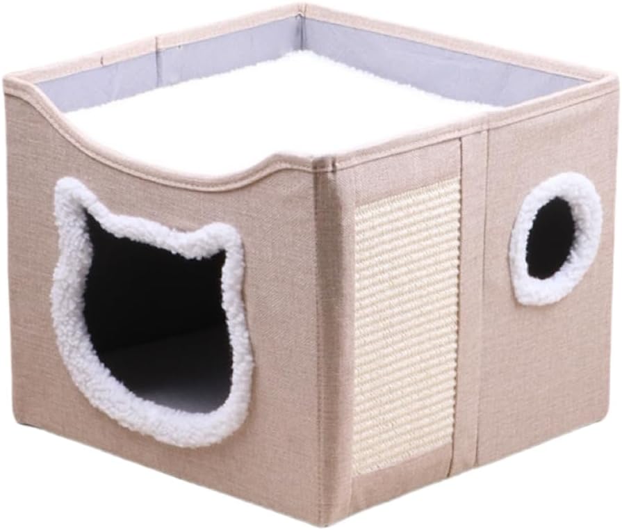 Yongtai猫ハウス猫ベッドペットベッドキャットハウス折りたたみクッション付きキャットボックス通気性組立簡単猫寝床ベッドドーム型 寒さ対策 キャットハウス 室内用 ドーム猫用ベッド暖かい爪研ぎ付きオールシーズン通用おしゃれかわいいお手入れ小型犬ネコ用室内用ペット用品2層