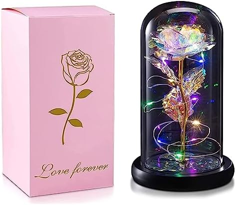 枯れない花 バラ造花 LEDライト 電池式 24Kゴールドローズ 薔薇 花束 フラワーライト フラワーギフト バレンタインデー 母の日 誕生日 結婚記念日 クリスマス お祝い プレゼント 女性 妻 彼女への贈り物 (金のばら+カラーライト)