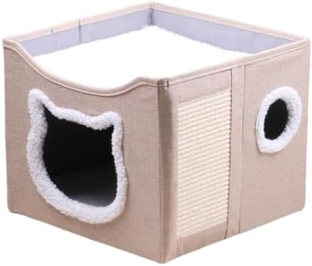 Yongtai猫ハウス猫ベッドペットベッドキャットハウス折りたたみクッション付きキャットボックス通気性組立簡単猫寝床ベッドドーム型 寒さ対策 キャットハウス 室内用 ドーム猫用ベッド暖かい爪研ぎ付きオールシーズン通用おしゃれかわいいお手入れ小型犬ネコ用室内用ペット用品2層