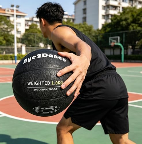 トレーニング用 加重バスケットボール 6号球 1.0kg/1.3kg/1.5kg PUレザー耐衝撃性 耐磨耗性 耐久性 良い弾力性を持つ 手触りがよく トレーニング 屋内外兼用 女性・ジュニア向け スキルアップ ストリートボール バスケゲーム対応 ブラック 空気入れ別売