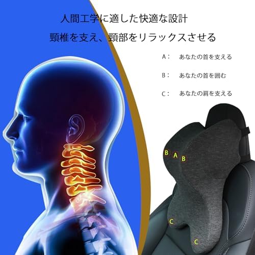 車 ヘッドレストクルマ ネックパッド対応ネックピロー頚椎サポート 高さ調整可能車 首 クッション乗車中の疲労軽減（グレー）