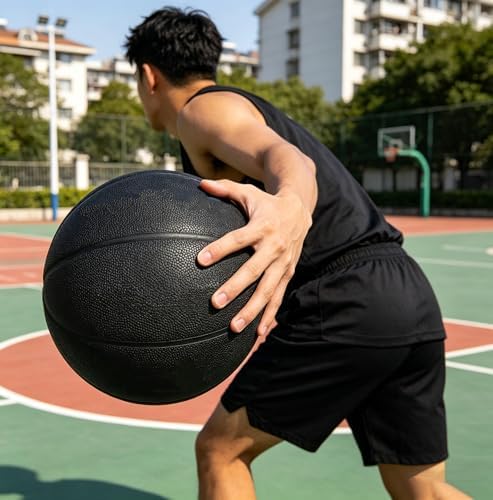 トレーニング用 加重バスケットボール 6号球 1.0kg/1.3kg/1.5kg PUレザー耐衝撃性 耐磨耗性 耐久性 良い弾力性を持つ 手触りがよく トレーニング 屋内外兼用 女性・ジュニア向け スキルアップ ストリートボール バスケゲーム対応 ブラック 空気入れ別売