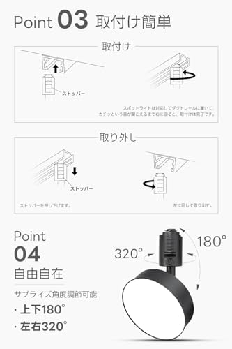 SPAHER ダクトレール用スポットライト 照明 LED 120W相当 取付け簡単 角度調節可能 電球付き 照明器具 植物育成ライト 明るい おしゃれ 天井 玄関 インテリア 12W ホワイト（昼光色 4個セット）