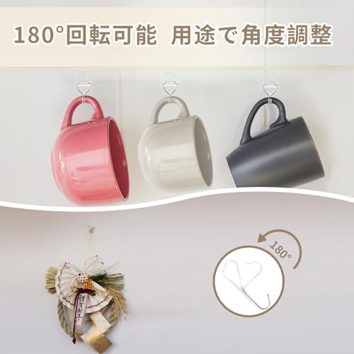 壁掛けフック 粘着 剥がせるフック 壁 傷つけない 3.5cm×5.3cm透明デザイン5kg耐荷重 防水防錆 180度回転可能 賃貸対応 キッチン収納 浴室収納 インテリア飾り 簡単取り付け挂钩（10個入り）