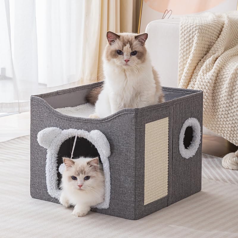 Yongtai猫ハウス猫ベッドペットベッドキャットハウス折りたたみクッション付きキャットボックス通気性組立簡単猫寝床ベッドドーム型 寒さ対策 キャットハウス 室内用 ドーム猫用ベッド暖かい爪研ぎ付きオールシーズン通用おしゃれかわいいお手入れ小型犬ネコ用室内用ペット用品2層