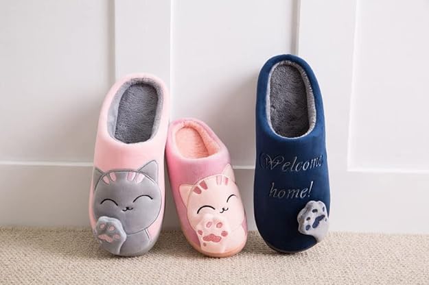 [Cliont] スリッパ静かなインテリアかわいい猫の家族の子供カップルルームの靴