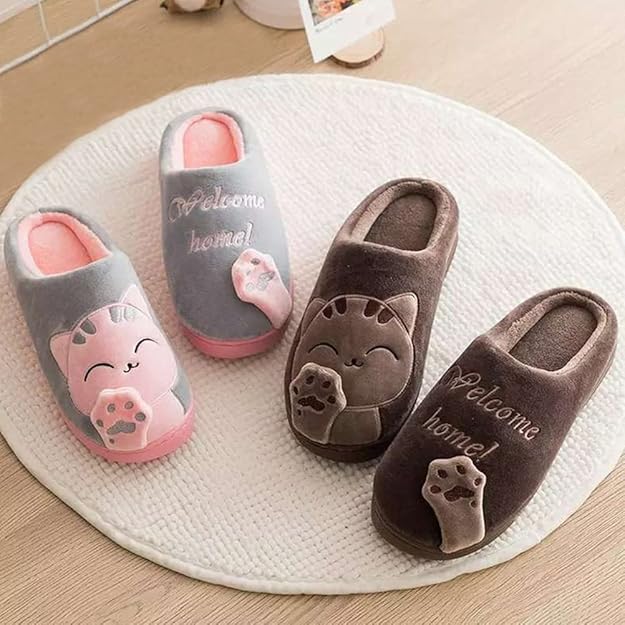 [Cliont] スリッパ静かなインテリアかわいい猫の家族の子供カップルルームの靴