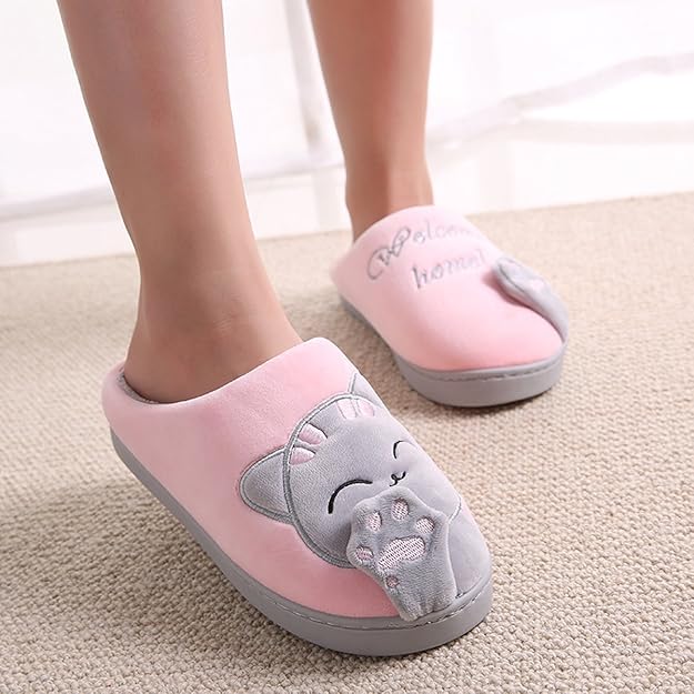 [Cliont] スリッパ静かなインテリアかわいい猫の家族の子供カップルルームの靴