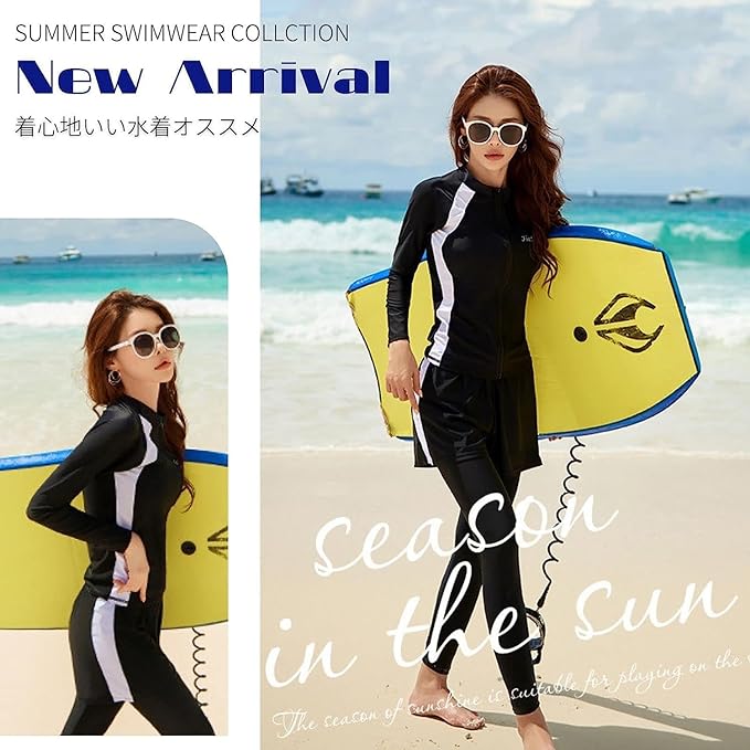 レディースフィットネス水着セット水着5点セット長袖ラッシュガード体型カバーセパレートパンツタンキニおしゃれUVカット女性長袖水着接触冷感水陸両用ソフト風合い