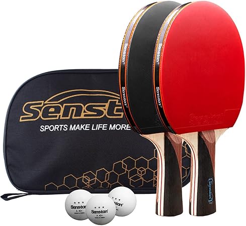 Senston 卓球セット 卓球ラケット 2本、ポータブルバッグ1個 、ピンポン球3個 つ 初心者 中高級プレイヤーのトレーニング、試合