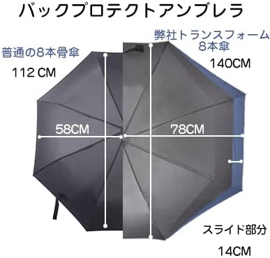 メンズ 長傘 ジャンプ式 伸びる傘 無地 大きい 晴雨兼用 ワンタッチ開き 丈夫 超はっ水 8本骨 後ろが伸びる65cm(最長78cm) 鞄濡れない 滑りにくい先端 ゲリラ豪雨 梅雨対策 Teflon加工 収納ポーチ付き (黒)