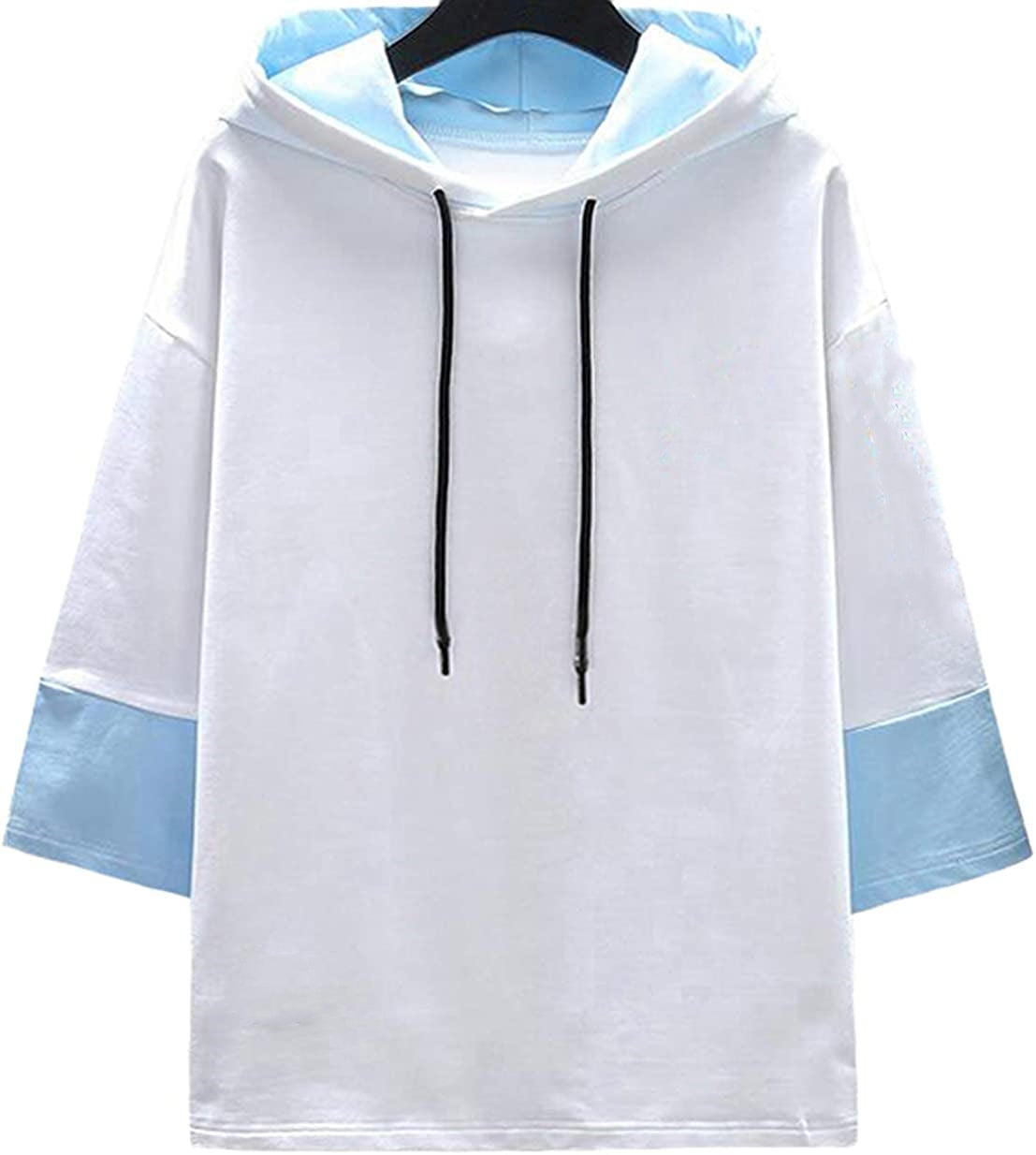 メンズ7分袖半袖Tシャツ夏は薄手のゆったりフード付きのスタイリッシュなビッグサイズ
