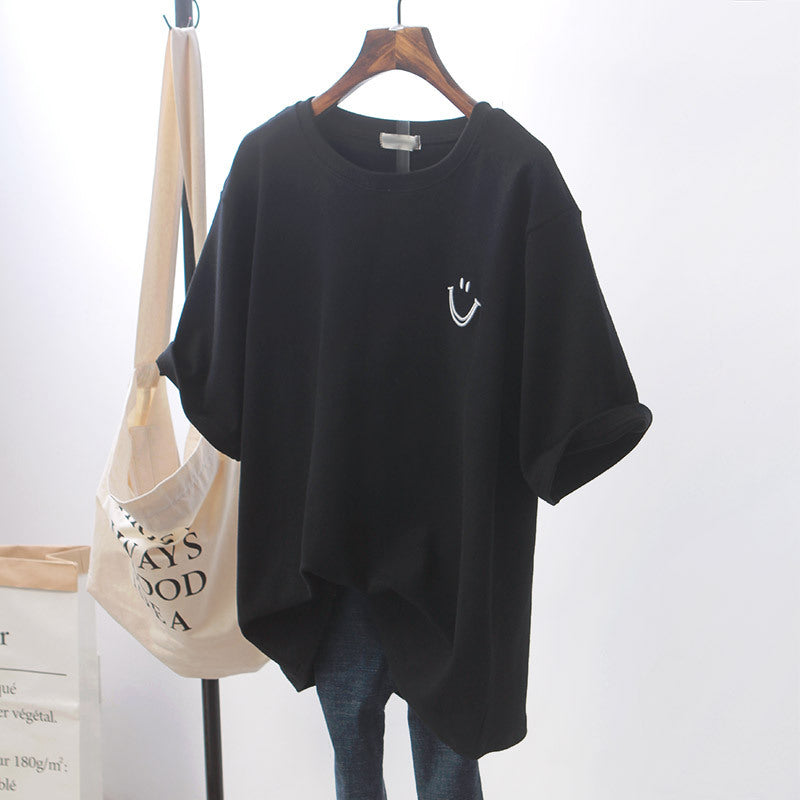 ブラック白いTシャツ女性半袖2023夏の新型ゆったりサイズの学生に服を着せる女性