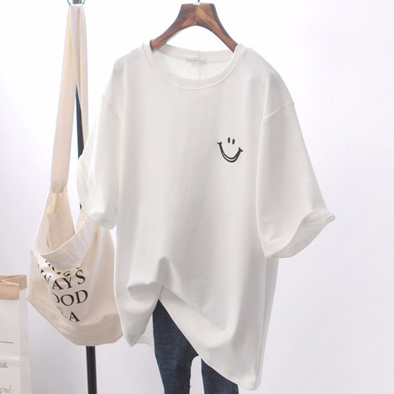 ブラック白いTシャツ女性半袖2023夏の新型ゆったりサイズの学生に服を着せる女性